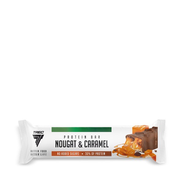 Baton proteinowy nugatowo-karmelowy z mlecznej czekolady PROTEIN BAR NOUGAT & CARAMEL Baton białkowy nugatowo-karmelowy z mlecznej czekolady PROTEIN BAR NOUGAT & CARAMEL